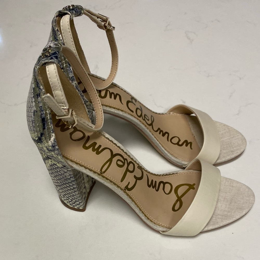 Sam Edelman YARO Cream and Gray Strappy Heels - Picture 10 of 16